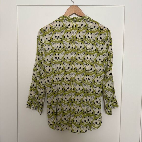 Conversations By Anthropologie 16 of 52 Blouse Sz 2 Green Cats Print Button Up - Picture 7 of 12